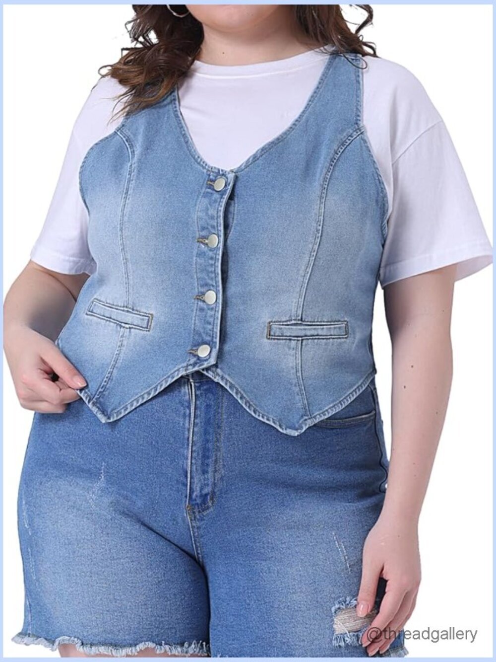 Plus Size Denim Vest Button Down Sleeveless Jean Vest Western Waistcoat